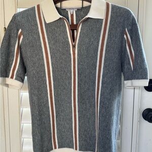 Reiss Gray and Brown Striped Zip-Up Sweater polo knit excellent condition